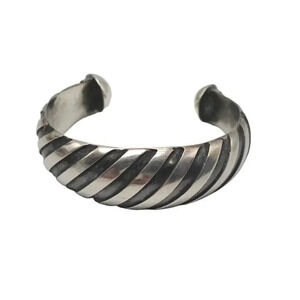 925 Sterling Silver Texture Southwestern Cable Open Cuff Bracelet Vintage